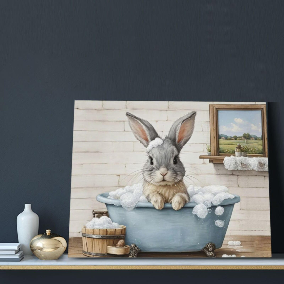 Farmhouse Bunny Bathroom Decor Wall Art Rabbit Pictures Canvas Prints Rustic Country Bathroom Painting Artwork Easter Decoration Framed Gifts for Women Girl Restroom Toilet 16"x20" (bunny / 20"L x 16"W)