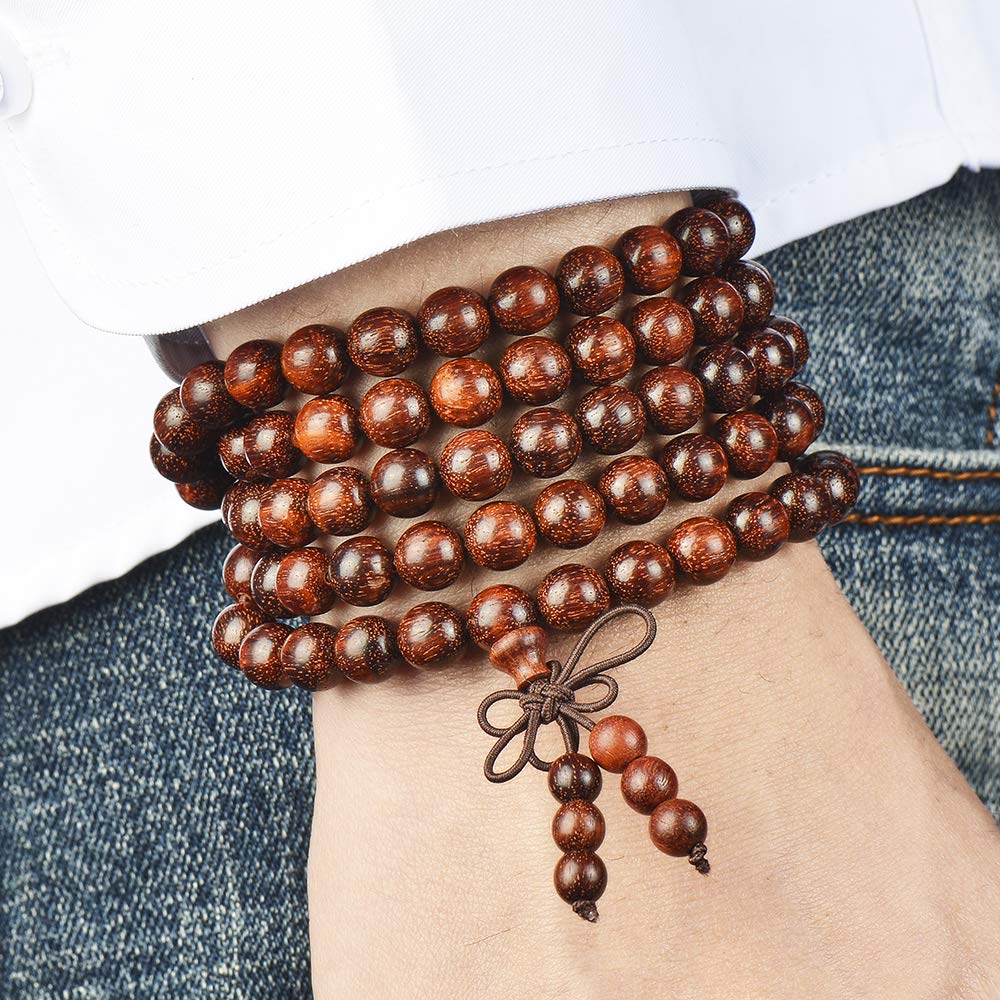 Mala Beads Bracelet 108 8mm Beaded Bracelet Sandalwood Elastic (8mm Blood Sandalwood)