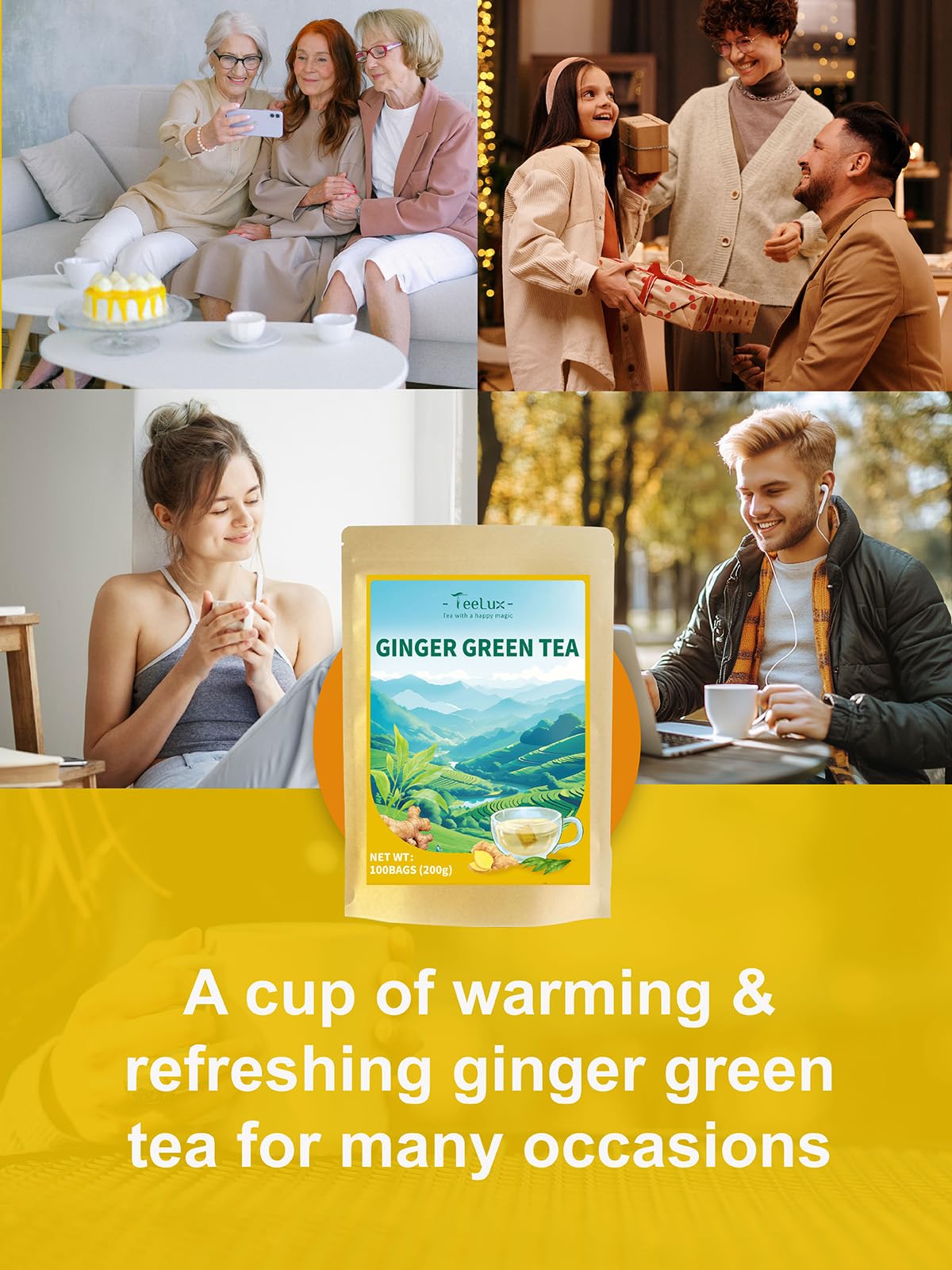 Ginger Green Tea Bags (100 Count (Pack of 1))