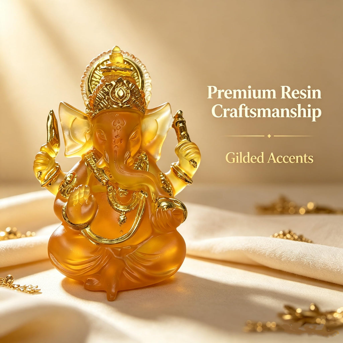 Indian God Lord Ganesha Statue (Orange / 3.55")