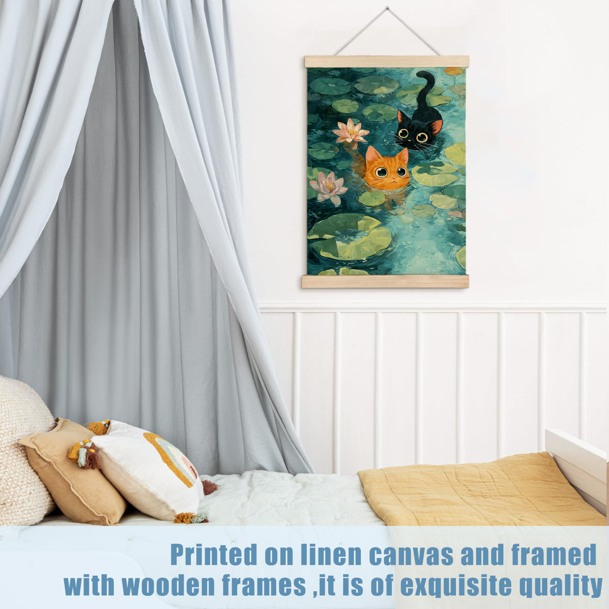 Whimsical Waterlily Floral Orange Black Cat Wall Art Decor (orange black cat)