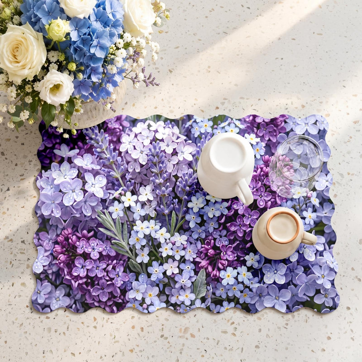 Scalloped Dish Drying Mat 2 (Lavender Lilac / 12x19 inch)