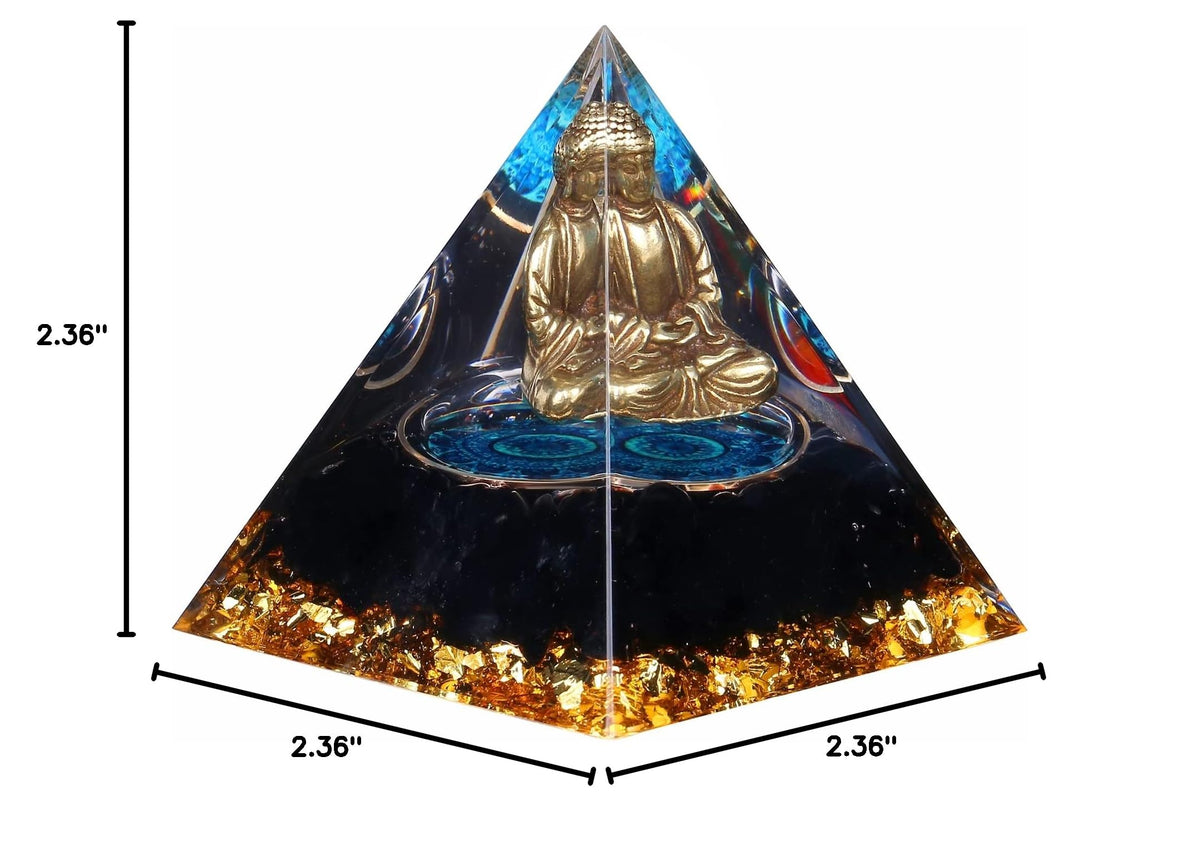 Little Buddha Statue in Healing Crystal Organite Pyramid (Black / Large)