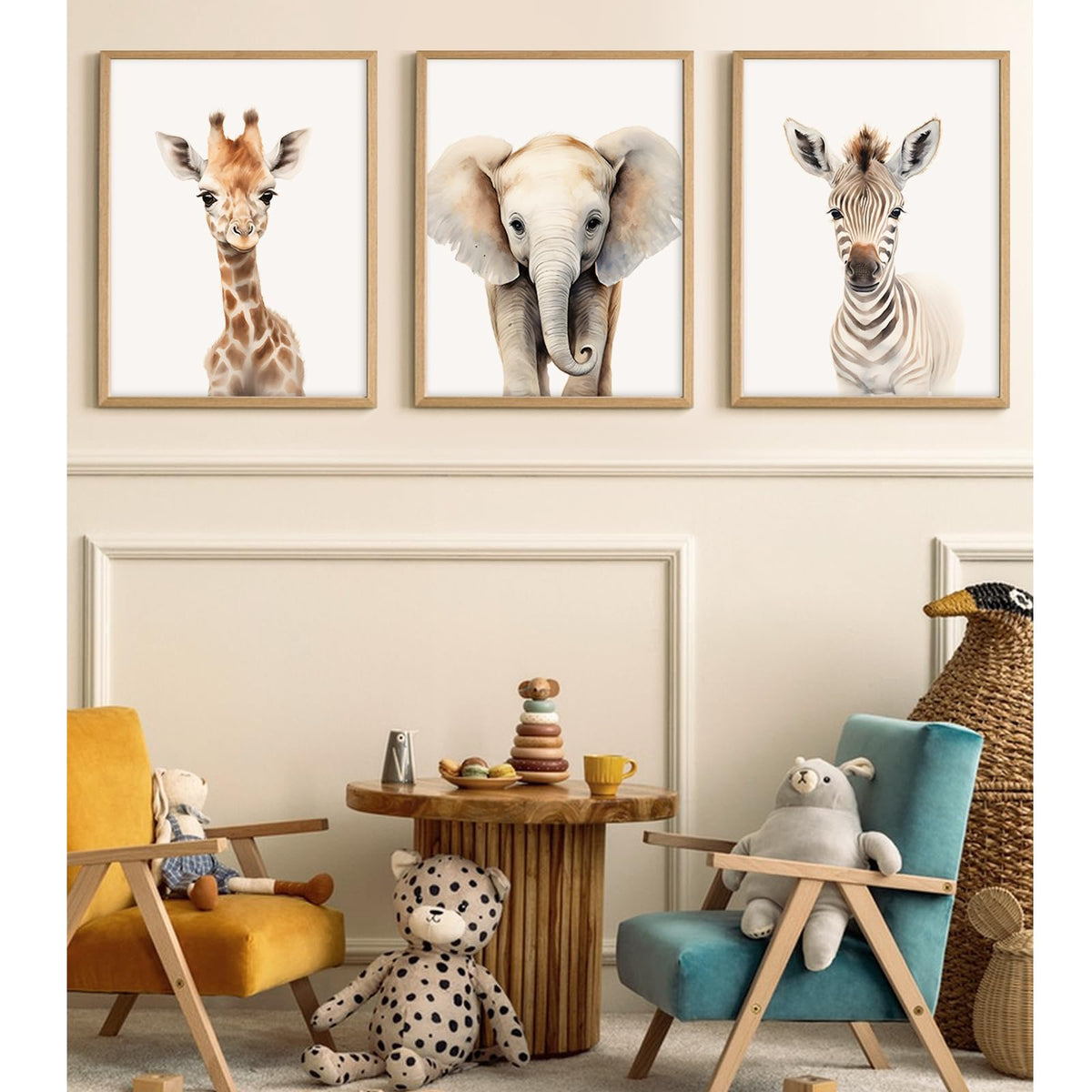 Nursery Animal Wall Art Safari Baby Wall Decor Boy Room Nursery Canvas Prints Jungle Animal Art Pictures Kids Cute Safari Poster for Girl Bedroom 16x24 Inch Unframed Set of 3 (16x24 Inch Unframed / Elephant Giraffe Prints)