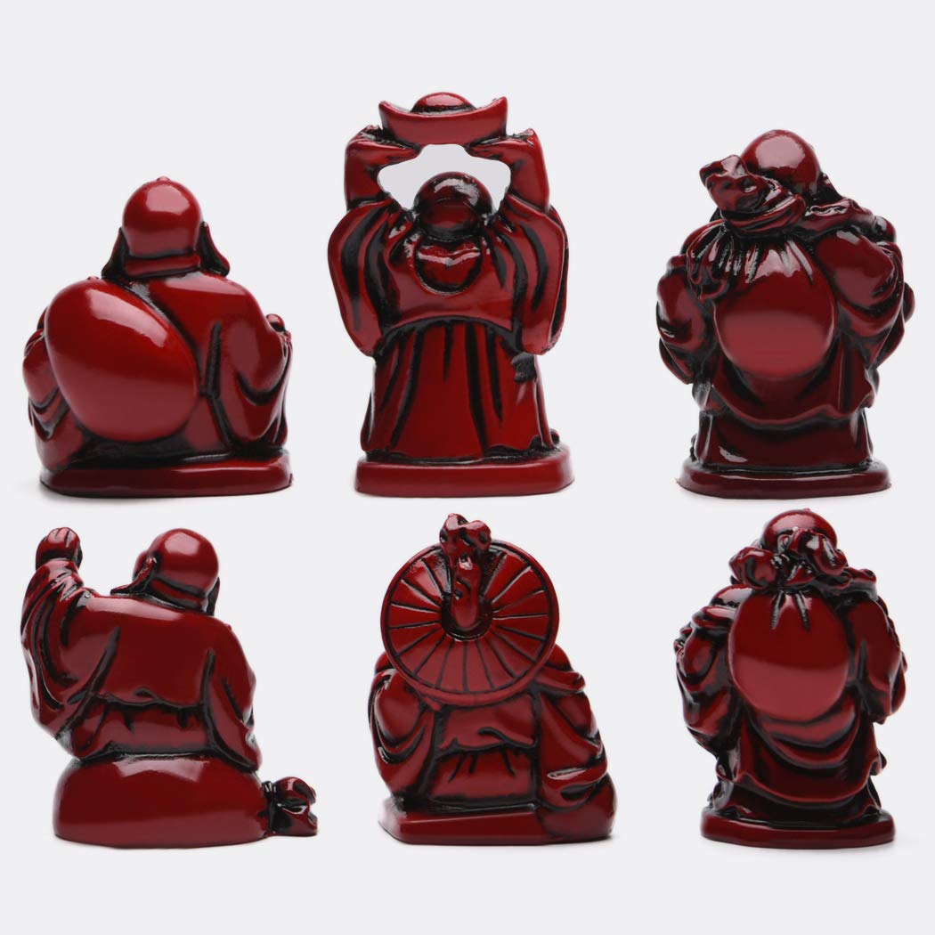 6Pcs 2in Red Resin Laughing Buddha Figurines (2'' Resin Red Set)