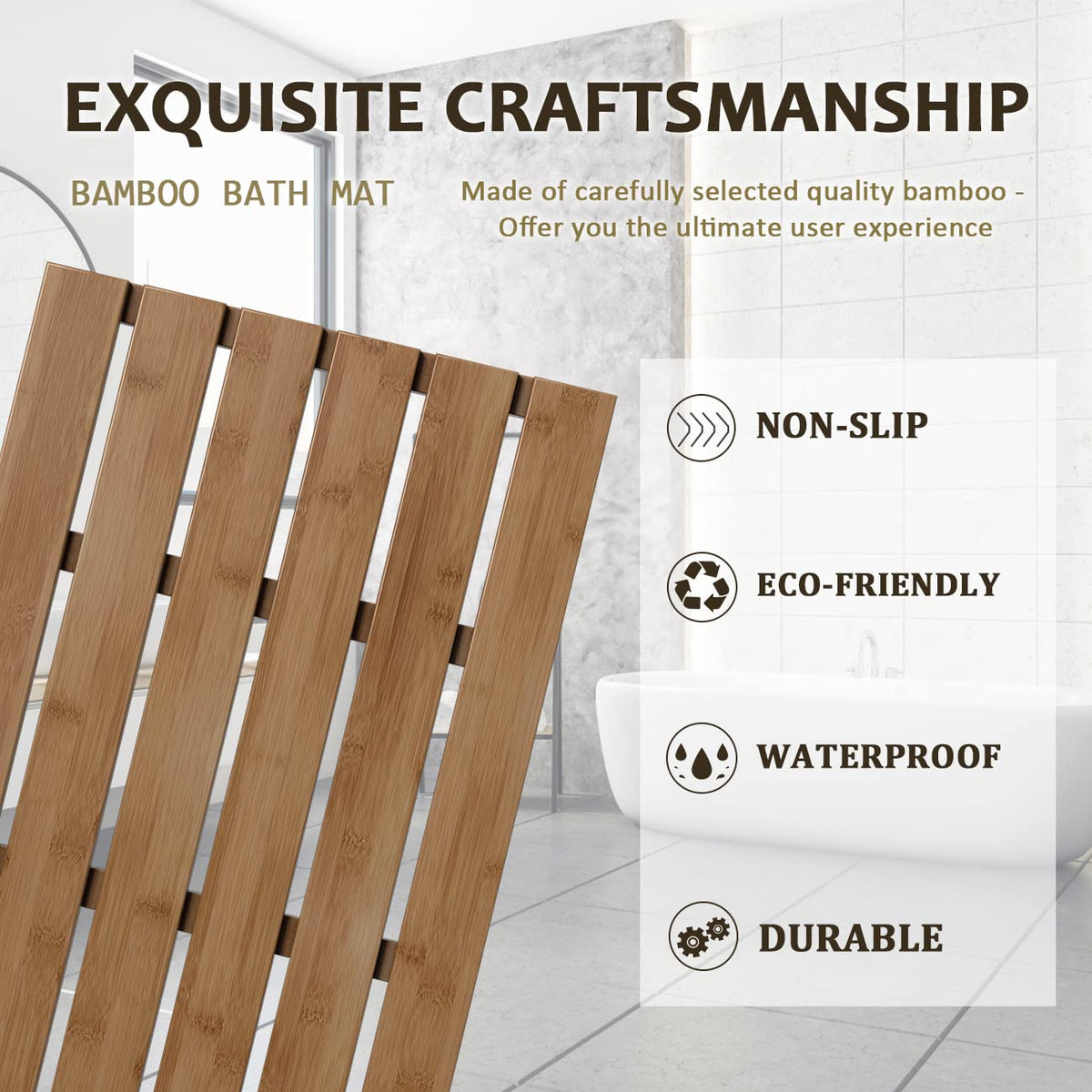 Bamboo Wooden Bath Floor Mat for Luxury Shower (Walnut / 21.3" x 14.2" (Rectangular))