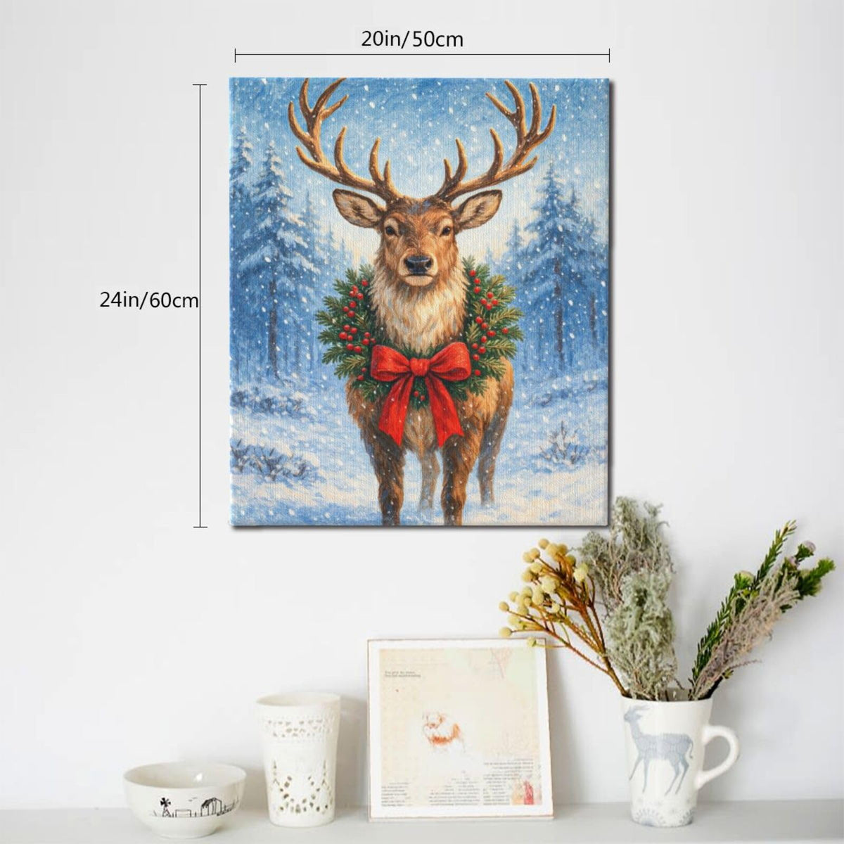 Christmas Reindeer Wall Art Winter Animal Canvas Wall Decor Pictures Paintings Prints Artwork Framed Decorations For Bathroom Bedroom Living Room Office Gifts 20" x 24" (Deer / 24"L x 20"W)