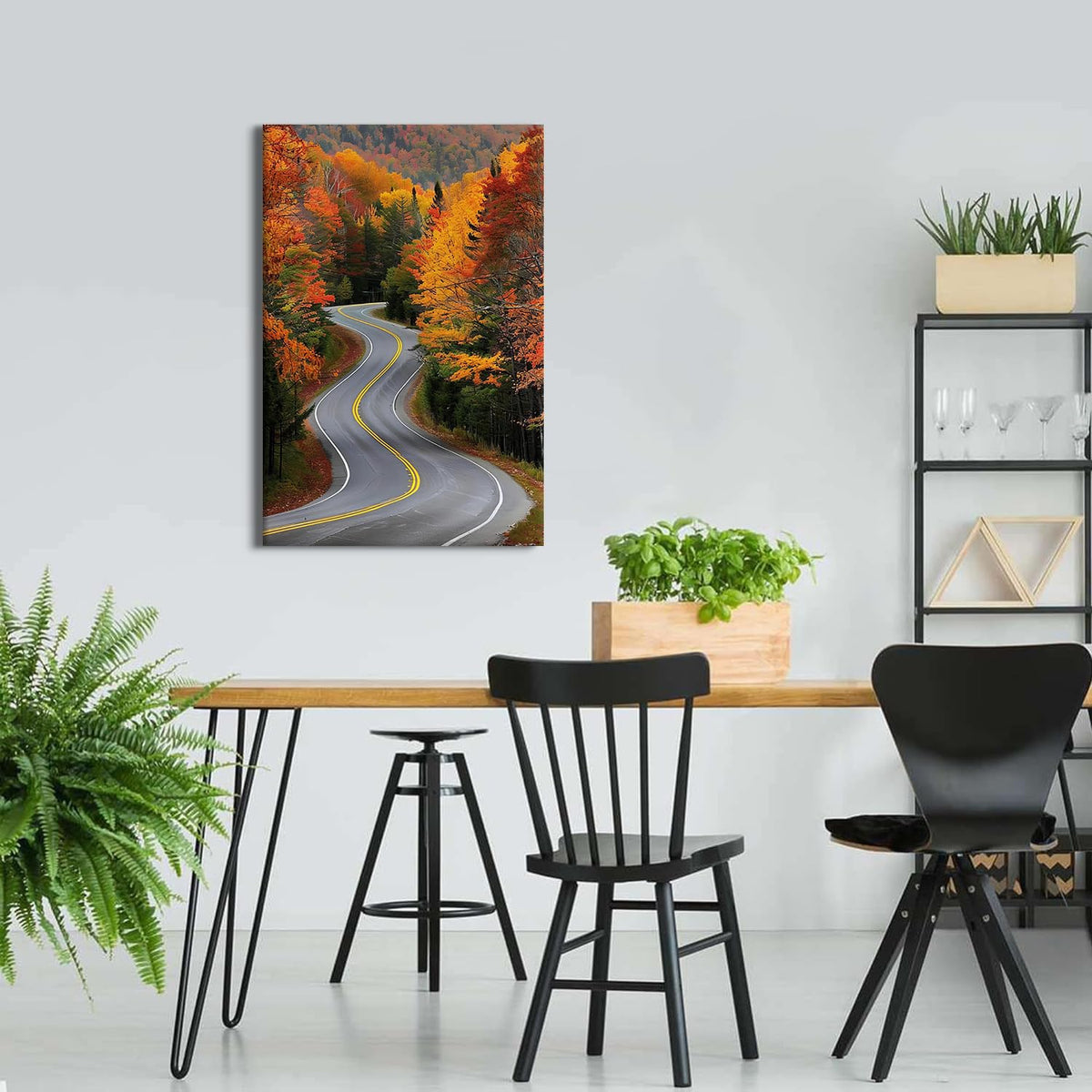 Large Forest Wall Art Autumn Mountain Pictures Wall Decor for Living Room Farmhouse Country Road Landscape Canvas Prints Nature Red Orange Woodland Artwork for Kitchen Office Home Decoration 24x36" (36"L x 24"W / Fall Road)