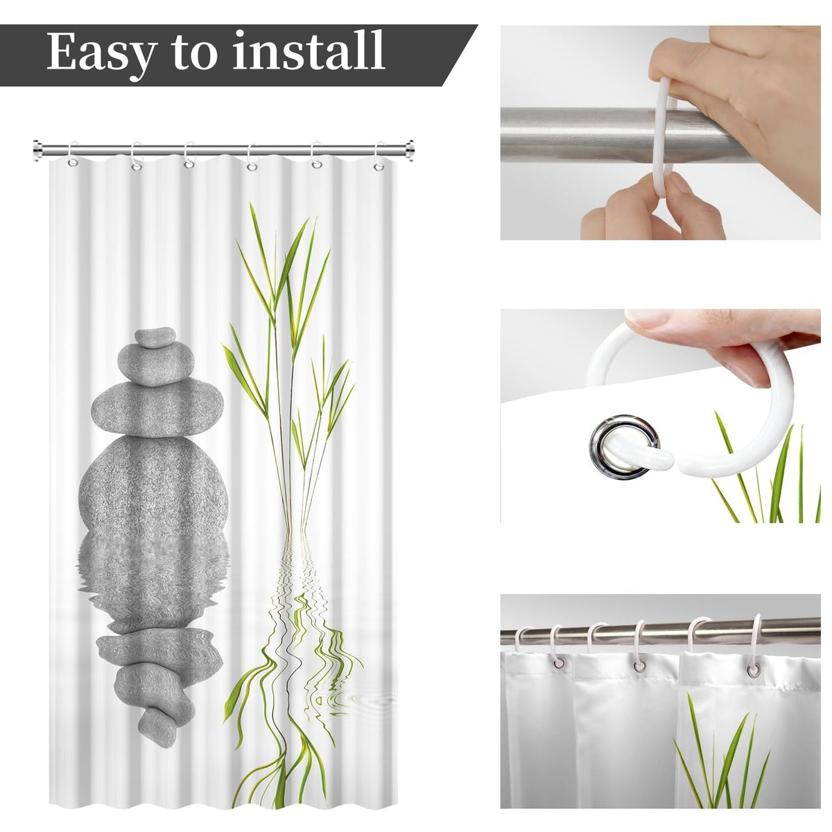 Zen Shower Curtain Spa Shower Curtain Zen Stone Meditation Bathroom Curtains Set Waterproof Cloth Fabric with Hooks Restroom Bath Bathtub Home Decor Accessories 36x72 inch (36"W x 72"L (Pack of 1) / White 02)