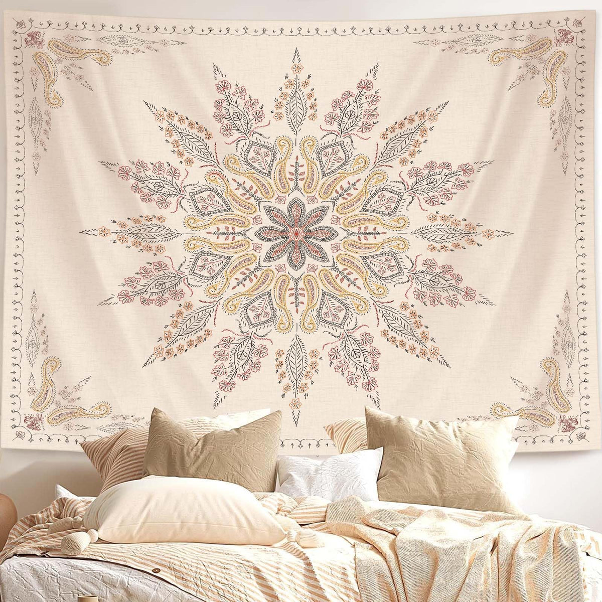Bohemian Tapestry Wall Hanging (60"L x 50"W / WhiteSimple)