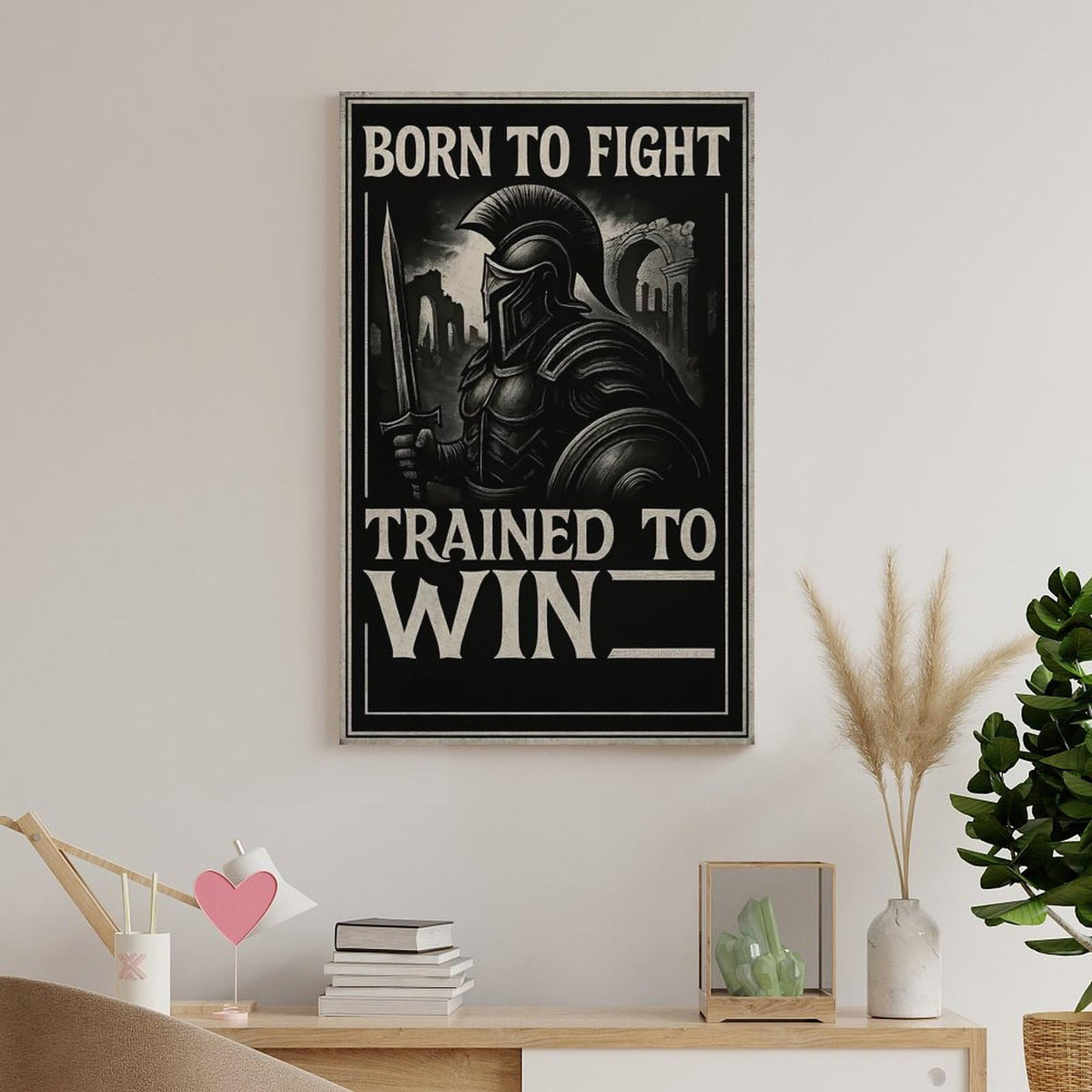 Born to Fight Trained to Win Spartan Warrior Motivational Poster Canvas Printing Wall Art Prints Wall Decor Posters Vintage Black White Gym Office Living Room Bedroom 24x36inch (style-37 / 24x36inch(60x90cm) Frame)