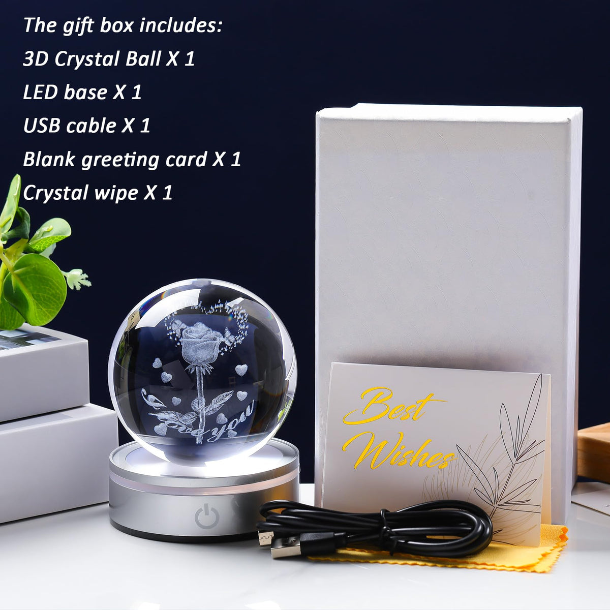 Forever Rose Crystal Lamp Gift for Wife Girlfriend Mom (Rose&Butterfly)
