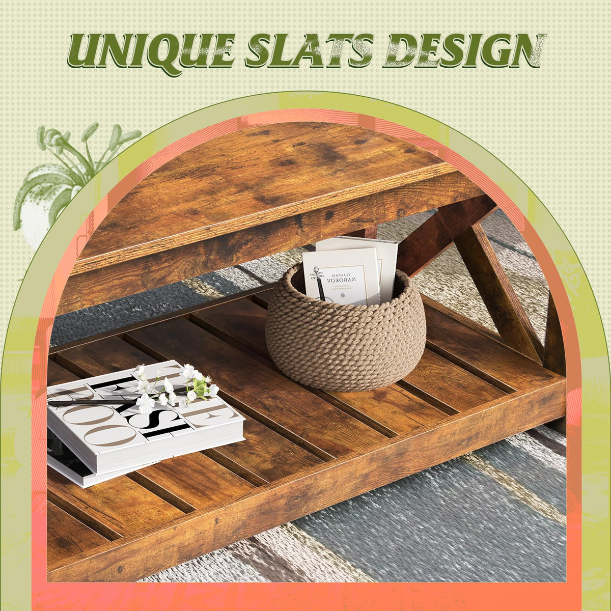 Farmhouse Coffee Table for Living Room (Walnut Color)