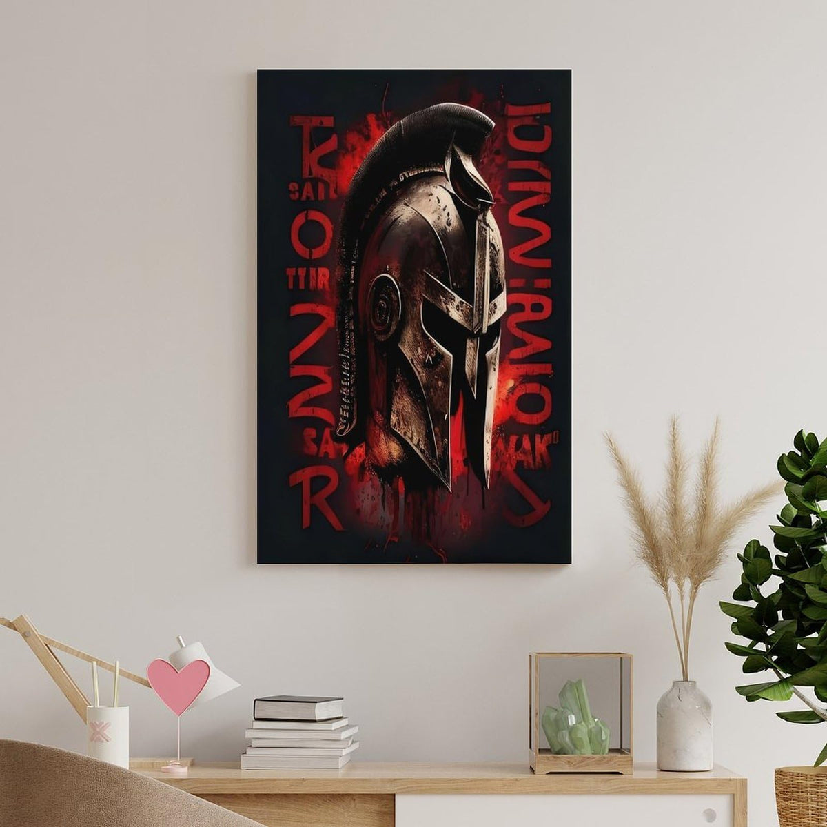 Spartan Strong Warrior Helmet Red Black Motivational Fitness Canvas Printing Wall Art Prints Wall Decor Posters Modern Gym Bedroom Living Room Office Man Cave Aesthetic 24x36inch (style-17 / 24x36inch(60x90cm) Frame)