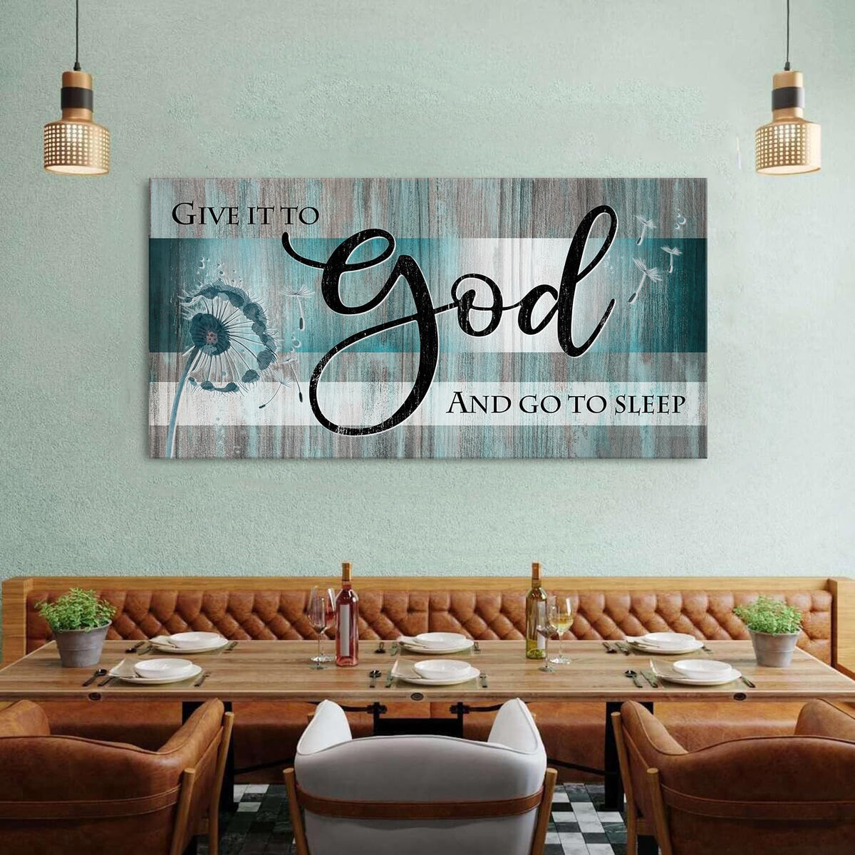 Extra Large Christian Wall Decor Scripture Wall Art Give It to God and Go to Sleep Bedroom Pictures Inspirational Bible Verses Wall Decor Turquoise Teal Religious Artwork Living Room Decoration 30x60" (60"L x 30"W / Bible Verses)