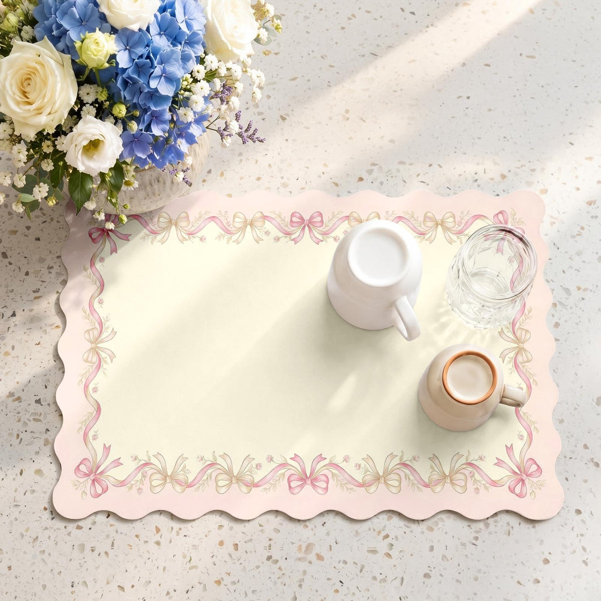 Scalloped Dish Drying Mat 2 (Coquette Bows / 12x19 inch)
