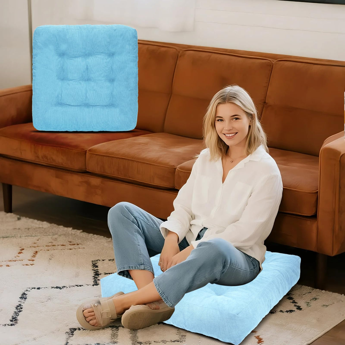 Meditation Floor Pillow Set of 2 (Lightblue / Square)