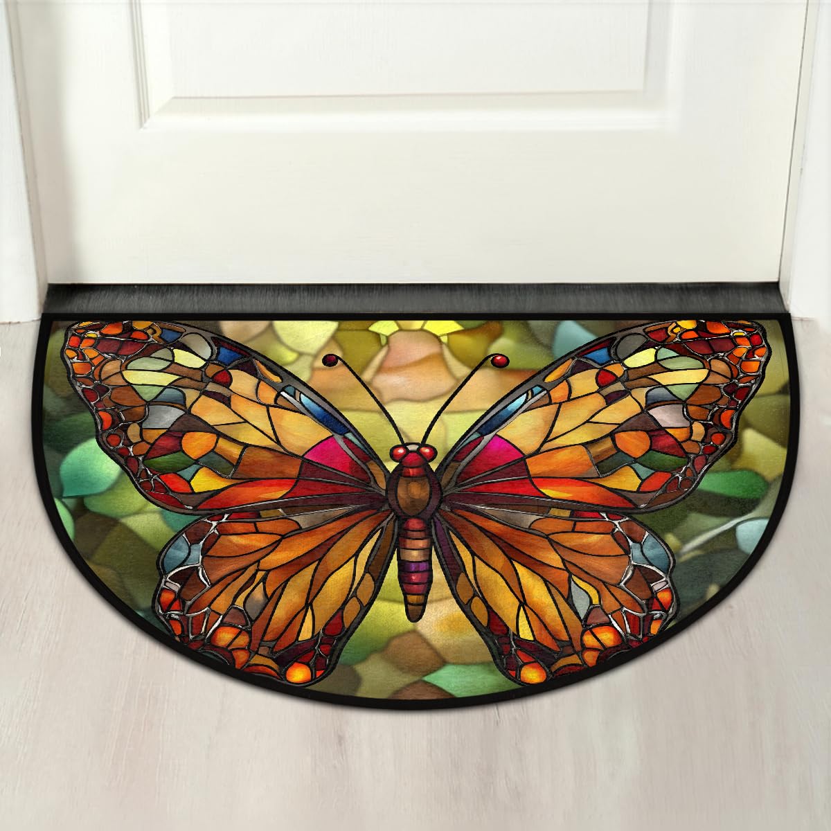 Stained Glass Butterfly Half Round Door Mat (B1)