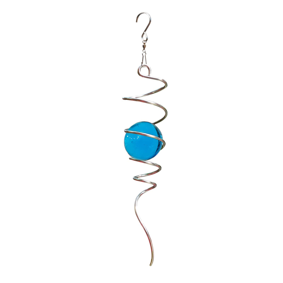 Gazing Ball Spiral Tail with 11inch Tail and 2inch Blue Glass Orb (Blue Glass Orb)