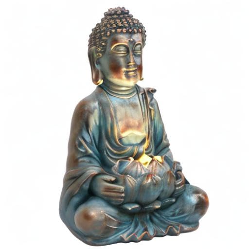 Meditating Buddha Solar Resin Garden Statue 10.4" (Large)