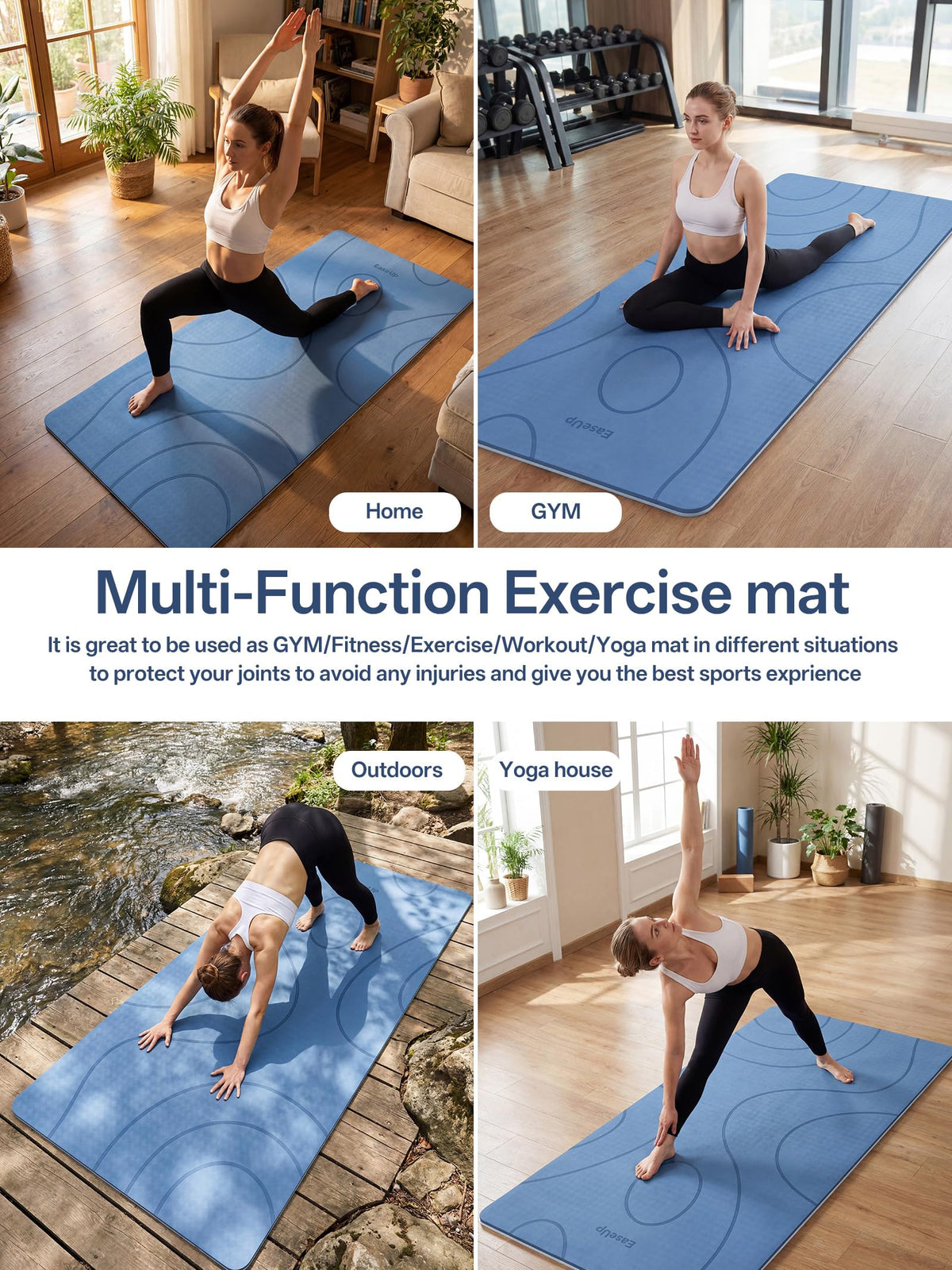 Large Yoga Mat 73x35.5x0.4" (Blue/sky blue)