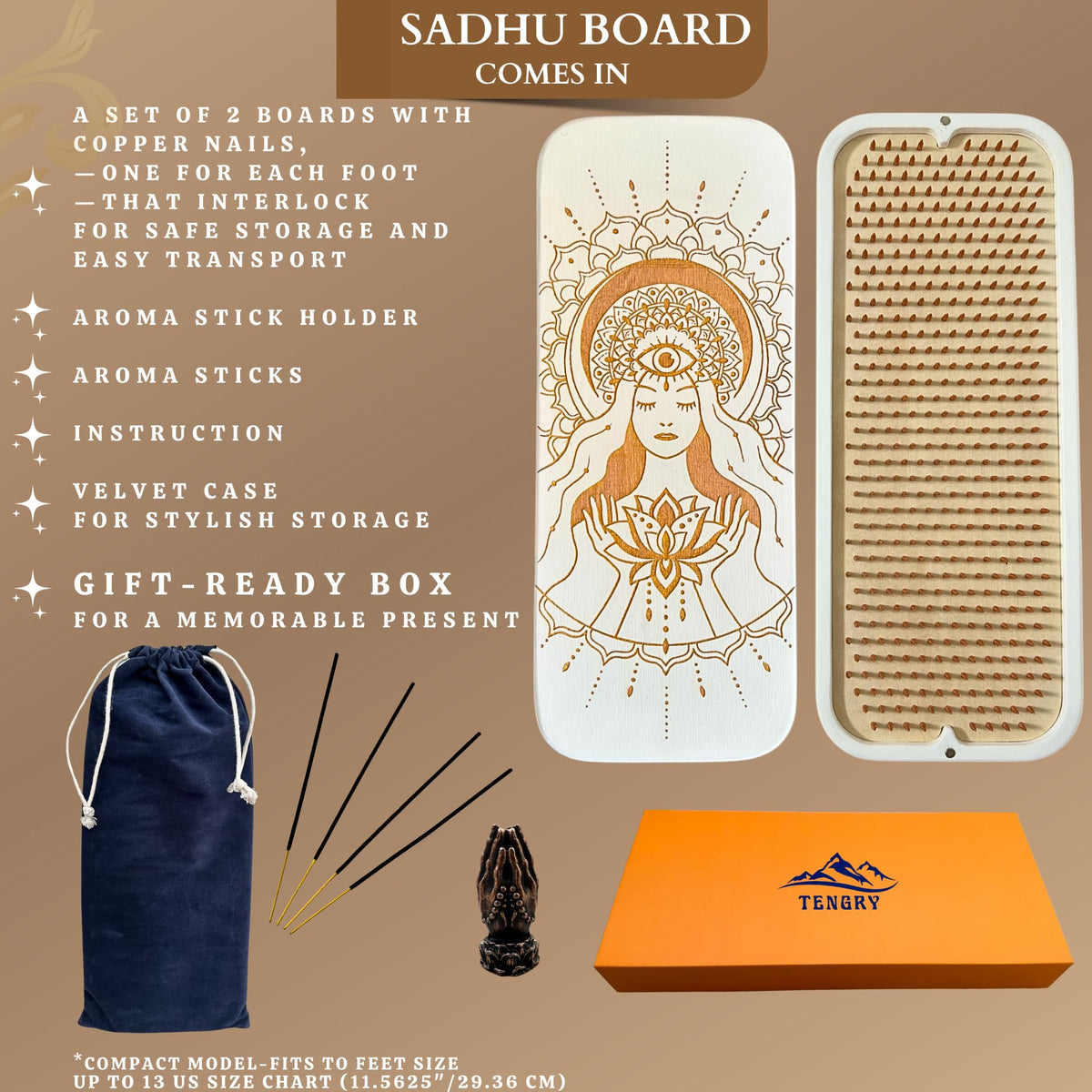 Sadhu Board Specially Crafted Solid Copper Nails (Lotus Flower White)