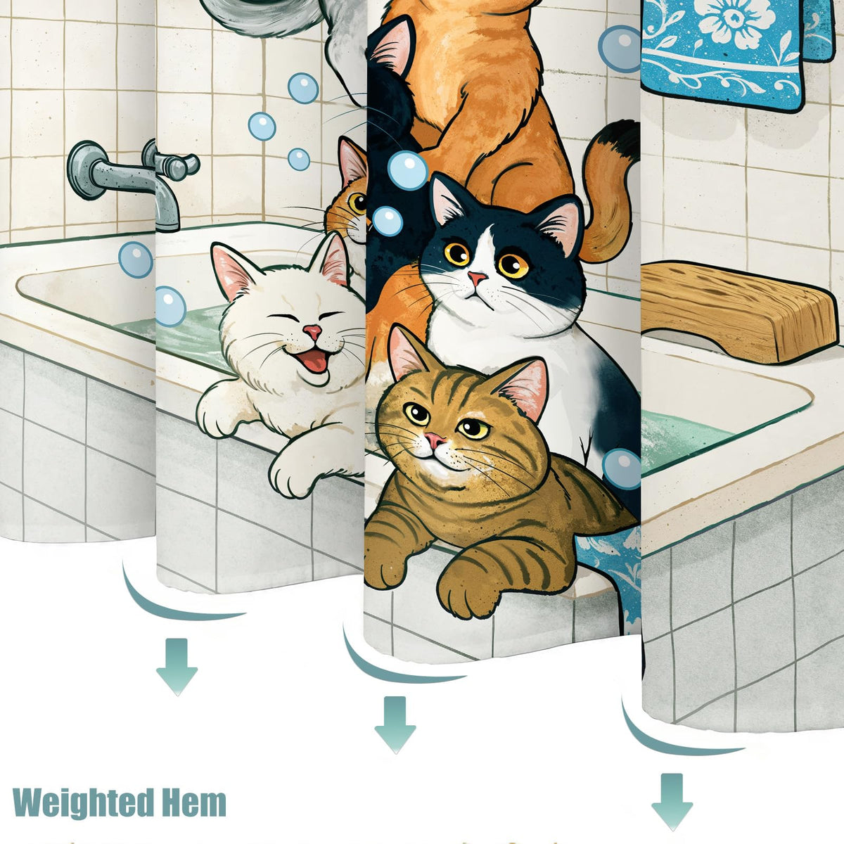 Cozy Cat Shower Curtain Set Playful Bathtime Scene Waterproof Bathroom Shower Curtain Cute Animal Fun Print Inviting Home Decor 72x72 Inch (72"W x 72"L (Pack of 1) / Silver Gray)