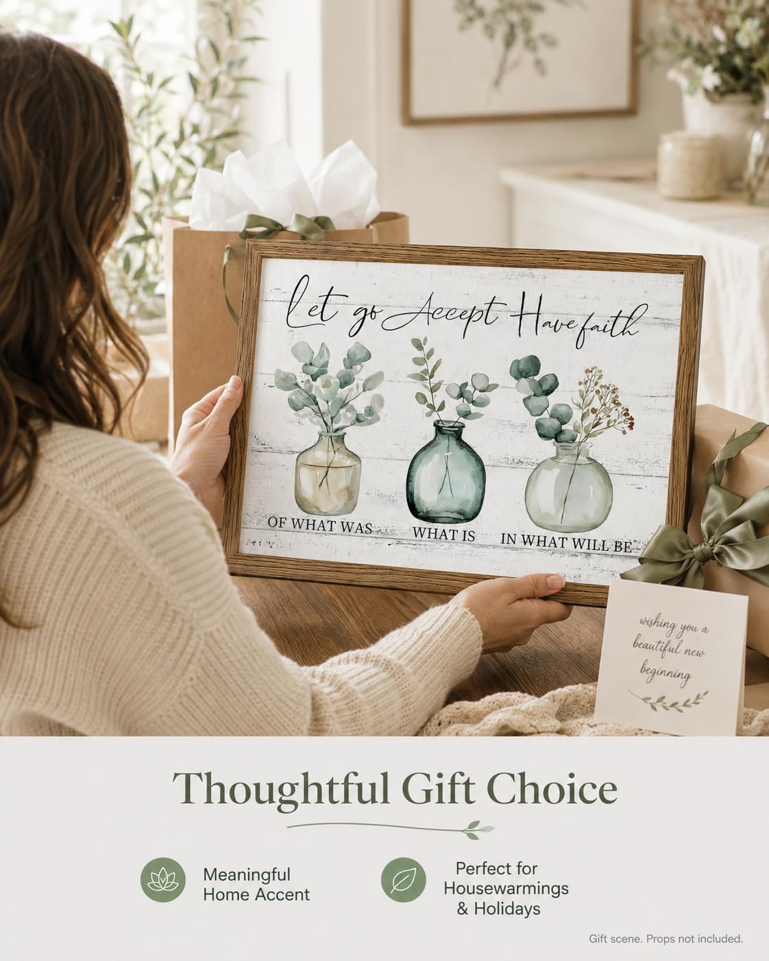 Wood Framed Botanical Inspirational Wall Art Eucalyptus Vase Wall Decor (Sage Green / 12"L x 16"W)
