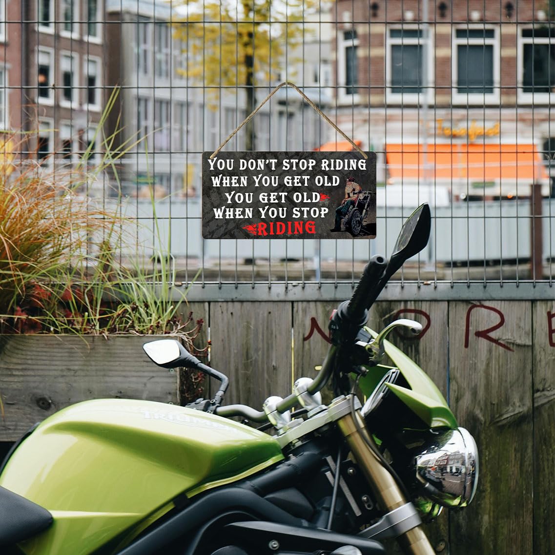 Motorcycle Gifts For Men Motorcycle Sign You Don't Stop Riding When You Get Old Sign Motorcycles Poster Wall Art Biker Gifts For Dad Garage Signs Man Cave Decor Funny Courtyard Signs (MotorcycleSign03)