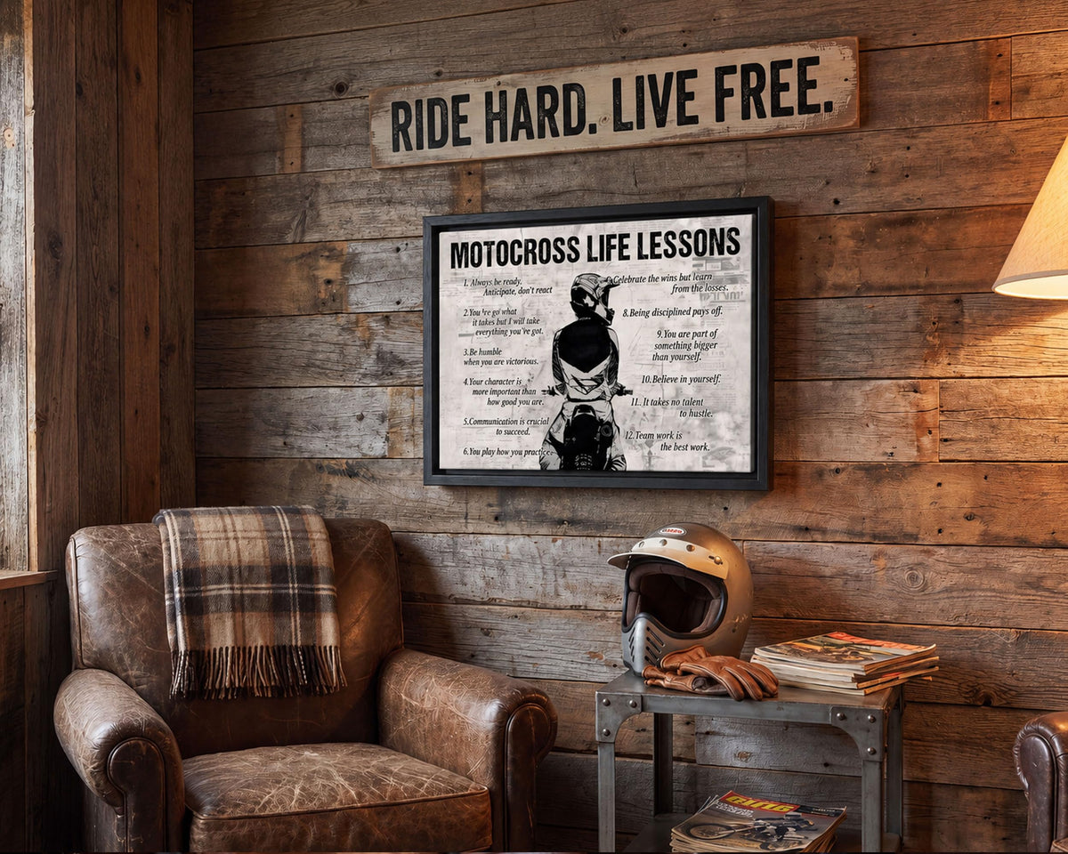 Black Framed Motocross Life Lessons Canvas Wall Art 16x24in (Motocross / 24"L x 16"W)