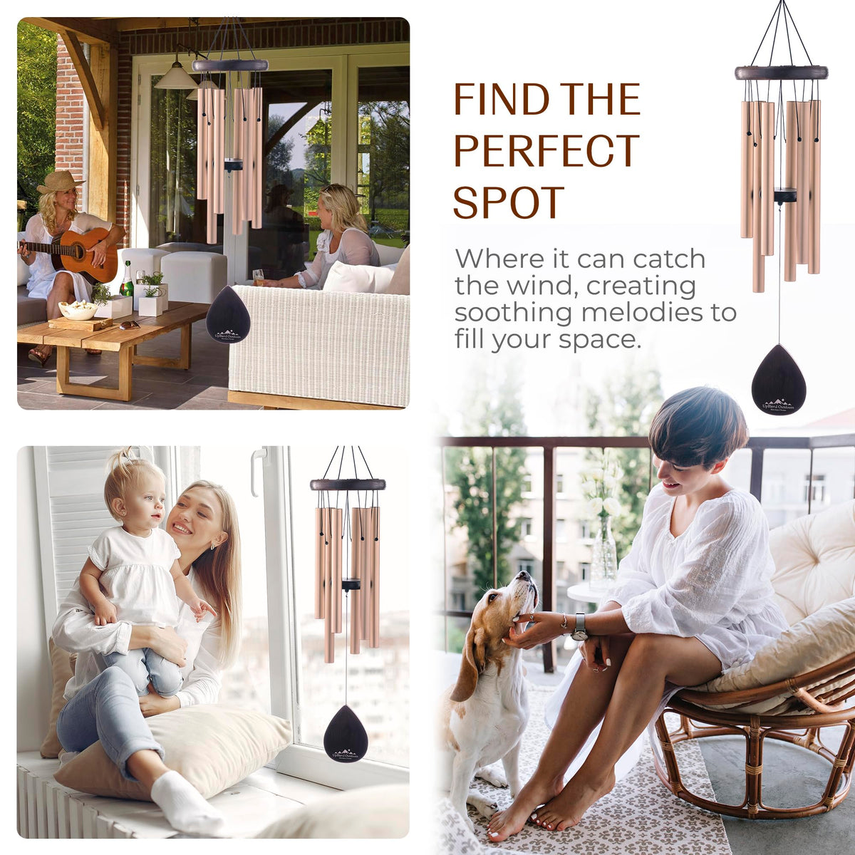 UpBlend 28" Gold Aluminum Wind Chimes for Outside (Gold / 28")