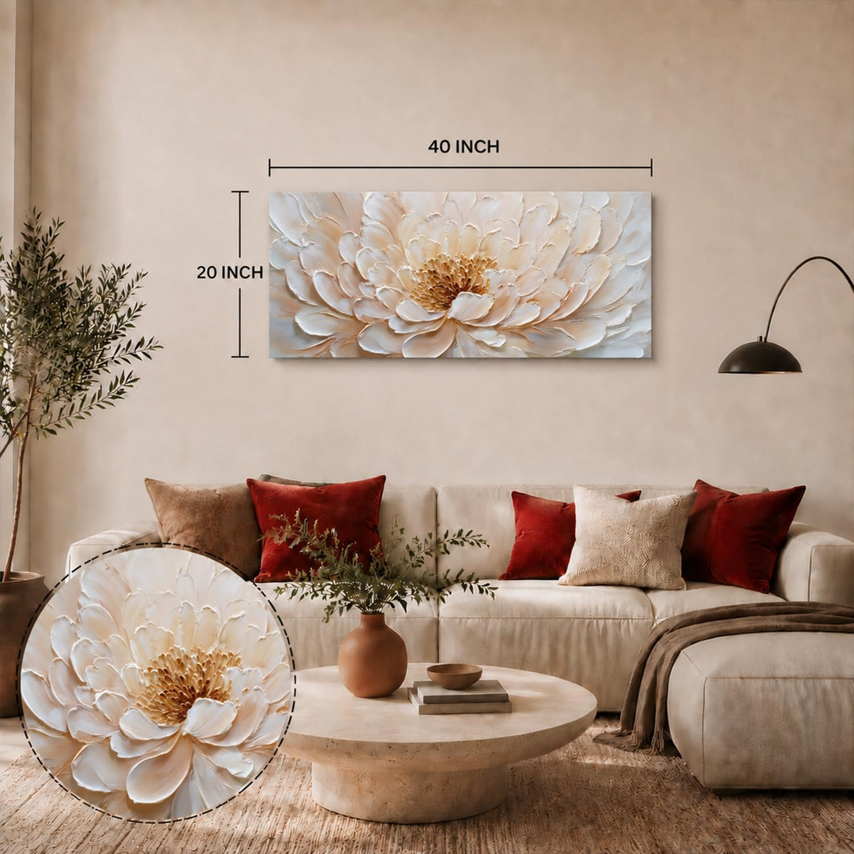 White Lotus Flower Canvas Wall Art Spa Zen Picture Home Decor Modern Textured Lotus Floral Wall Decor for Living Room Decoration Minimalist Blossom Flower Painting Artwork for Bedroom Office 20x40” (40"L x 20"W / White Lotus)