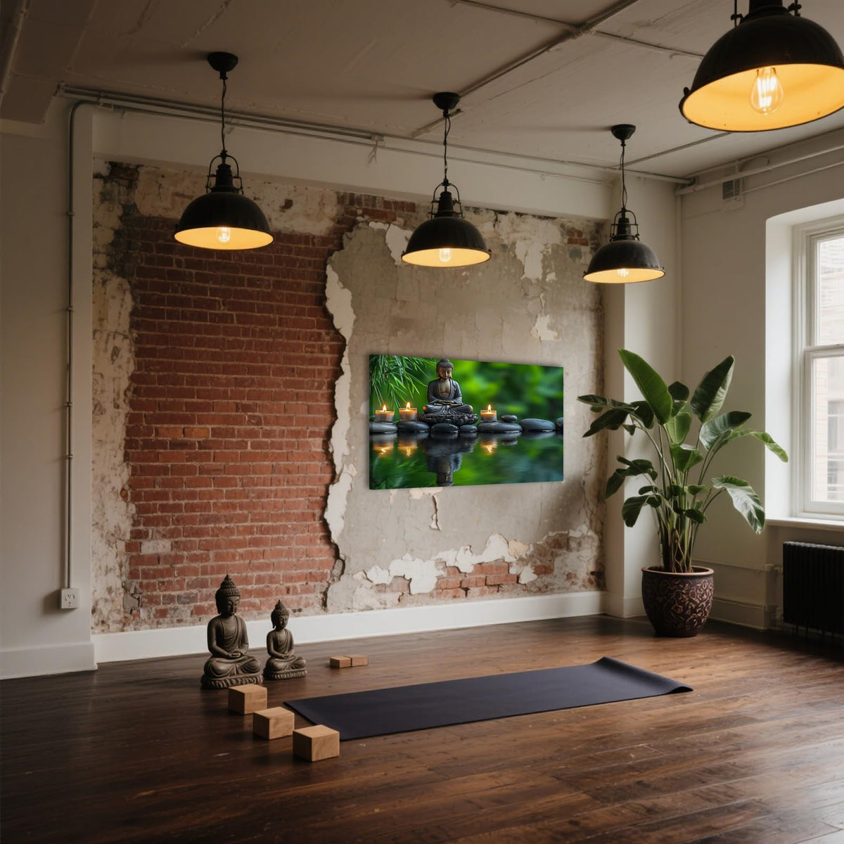Zen Buddha Canvas Wall Art Meditation Decor with Candles and Stones Print Framed Artwork Poster for Yoga Spa Room Decor (WE000051-8 / 30"L x 20"W)