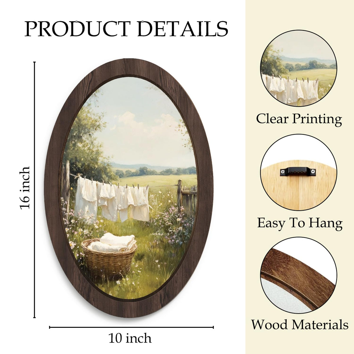 Vintage Laundry Room Decor Oval Wall Art Framed (field)