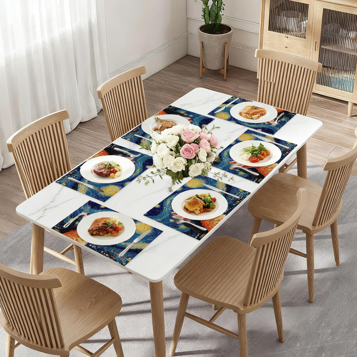 Cute Cat Table Mats Set of 6 (Cute Cat Starry Night Moon)