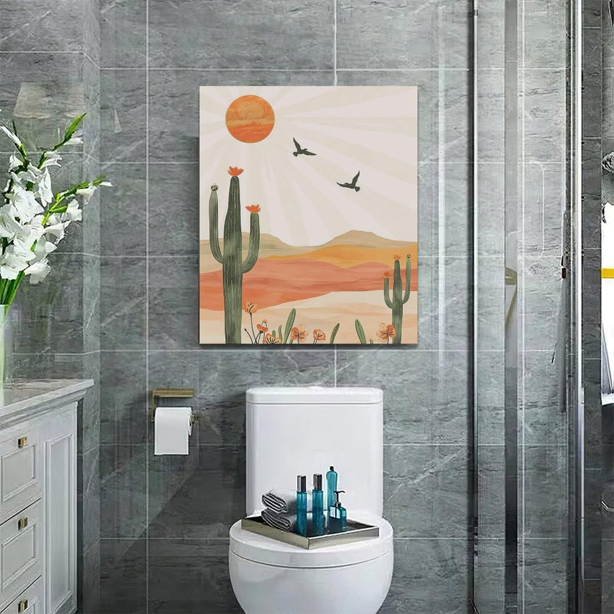 Boho Cactus Wall Art Succulent Desert Pictures Wall Decor Minimalist Nature Canvas Painting Print Home Modern Artwork Decorations Framed for Bathroom Living Room Bedroom Office 20 x 24 inch (24L" x 20W" / Cactus)