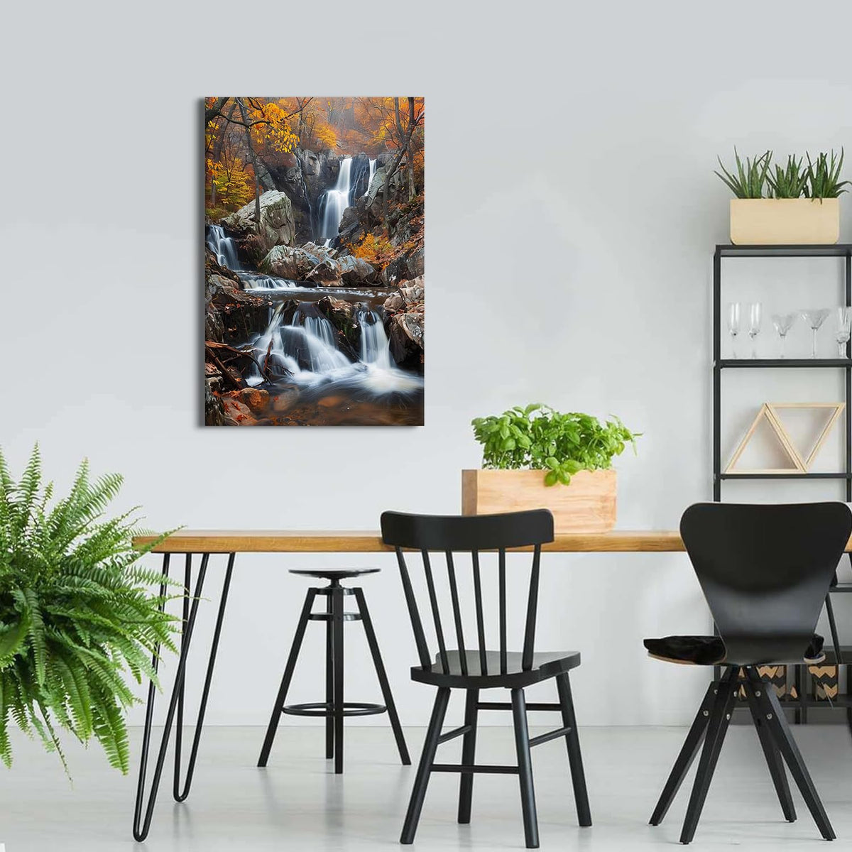 Large Waterfall Wall Art Autumn Orange Forest Wall Decor Fall Stream River Painting Nature Trees River Landscape Canvas Pictures National Park Posters for Bedroom Bathroom Home Decoration 24x36" (36"L x 24"W / Fall Waterfall01)