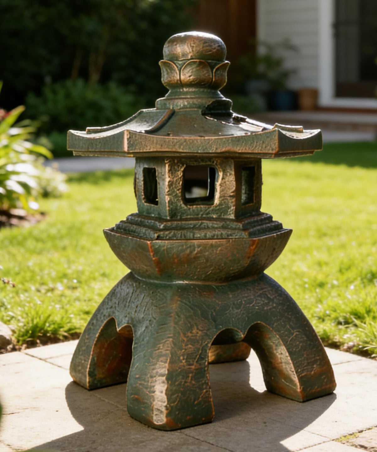 Solar Pagoda Lantern Garden Statue Zen Asian Janpases Decor (Copper)