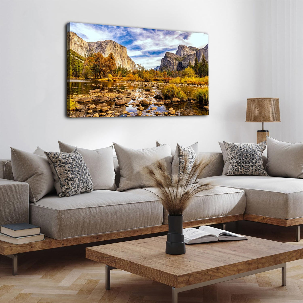 Yosemite National Park Wall Art Nature Landscape Valley Mountain Large Canvas Prints Pictures Autumn Forest Poster Trees Painting River Artwork for Living Room Office Kitchen Home Decoration 24x48” (48"L x 24"W / Yosemite)