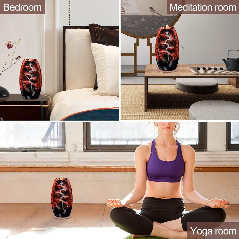 Ceramic Backflow Incense Holder Waterfall Incense Burner (Red)