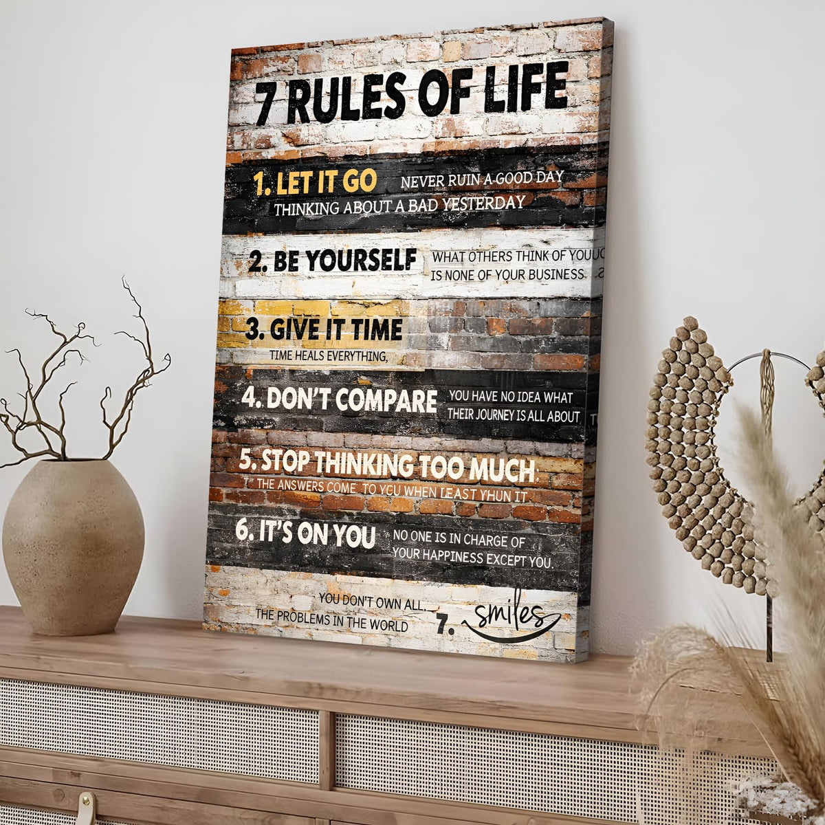7 Rules of Life Wall Art Motivational Picture for Living Room Rules Sign Wall Decor Rustic Positive Affirmations Canvas Prints Painting Inspirational Quotes Artwork for Home Bedroom Decorations 16x24” (16"L x 24"W / 7 Rules 02)