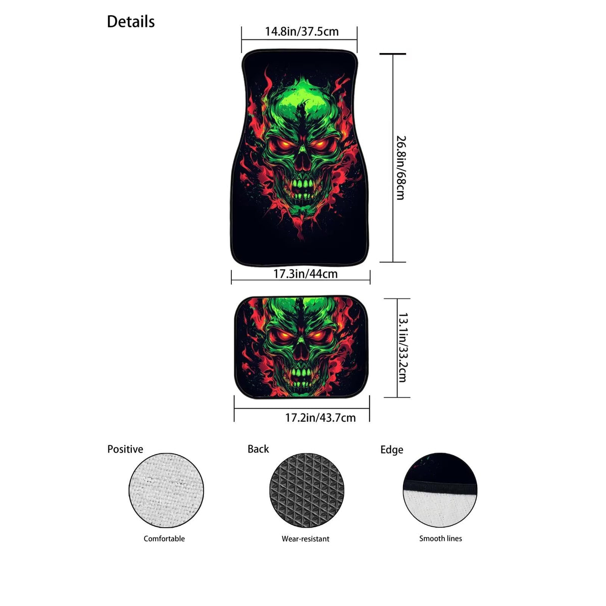 Green Skull Car Floor Mats Universal Automotive Floor Mats Rubber Non Slip Automotive Foot Mat 4 Piece Set Front and Rear Cars Floot Mat Skull Automotive Accessories (Green Skull)