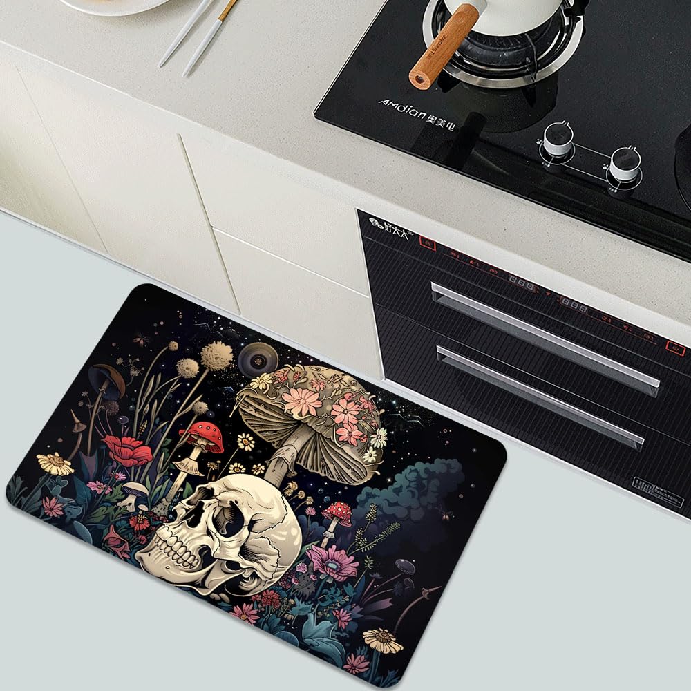 Bath Mat Bathroom Rug (A Skull and Mushroom- / 17 x 27.5 inches)