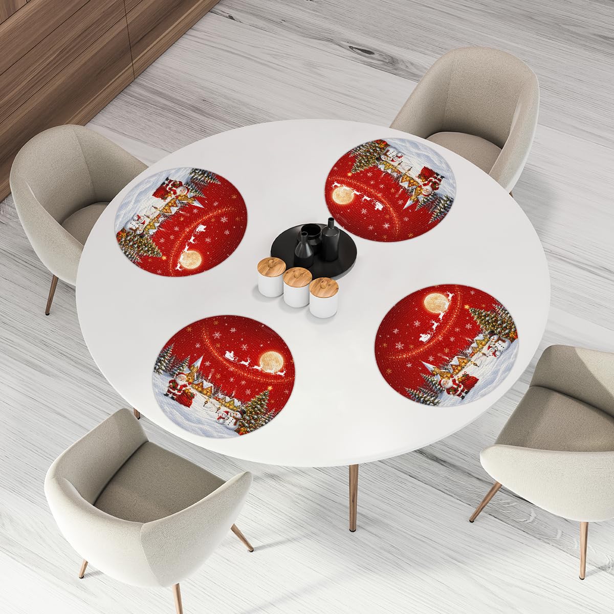 Christmas Woven Placemats Round Placemats Set of 4 for Festival Party (C 003 / 4 pieces)