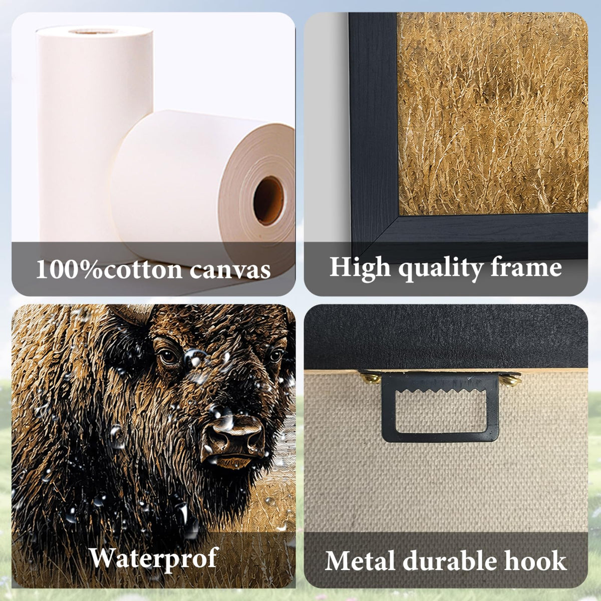 Bison Mountain Landscape Large Wall Art Bison Canvas Framed Wall Decor American Buffalo Pictures Painting Artwork for Living Room Bedroom Office 30"x60" (Bison Mountain / 60"L x 30"W)