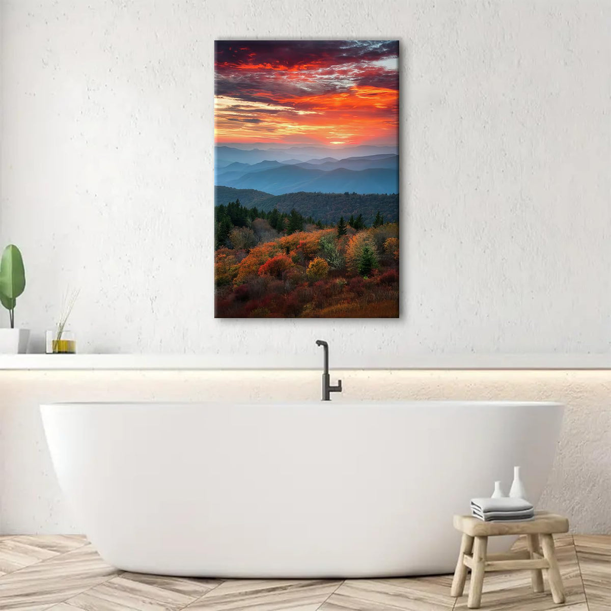 Forest Canvas Wall Art Sunset Mountain Wall Decor National Park Landscape Pictures Nature Smoky Mountain Scenery Paintings Posters Blue Ridge Scenic Artwork for Bedroom Bathroom Home Decoration 24x36" (36"L x 24"W / Blue Ridge)