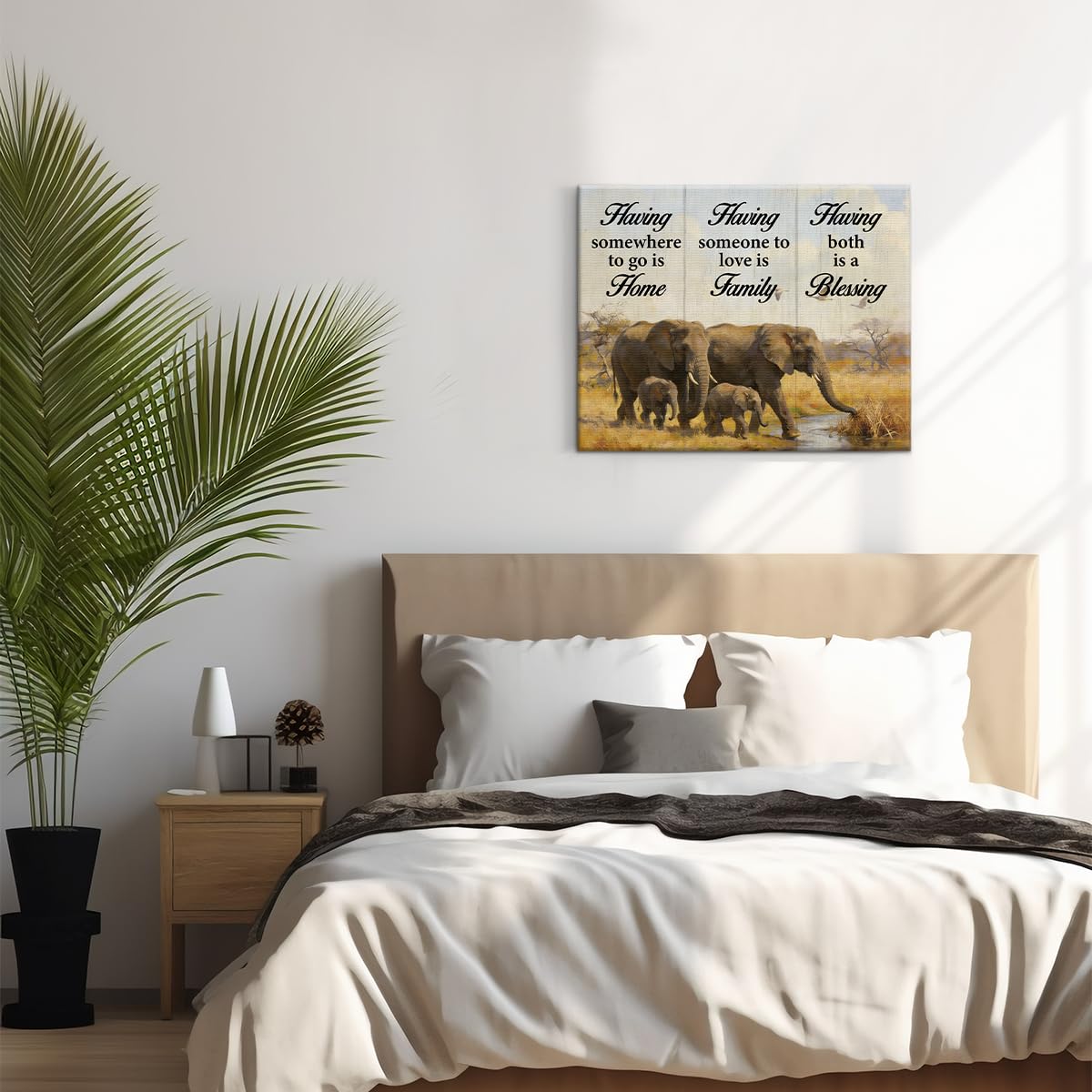 Elephant Family Love Canvas Wall Art Family Home Blessing Poster Wall Decor (Elephant Family Love)