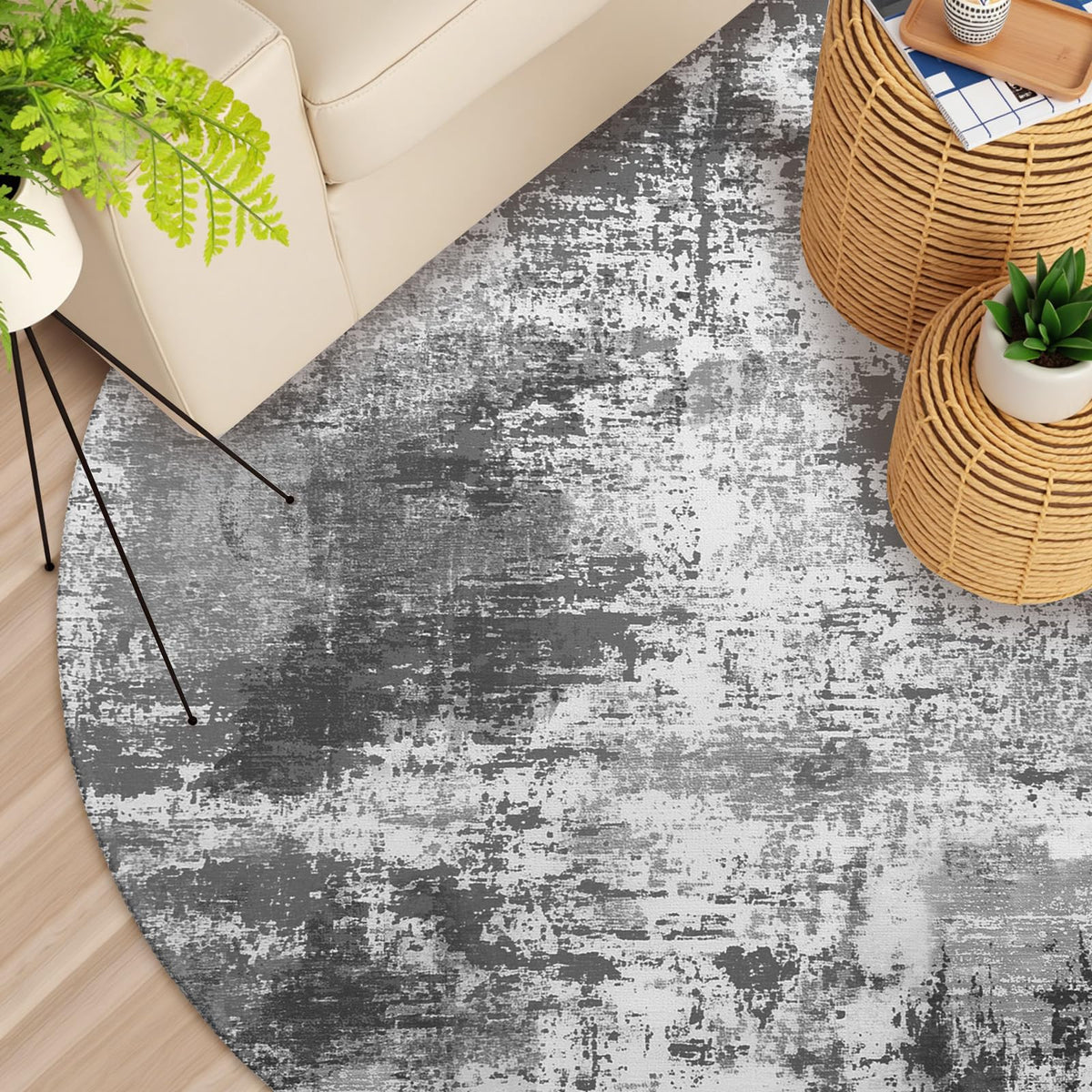Black Grey Round Area Rug 4ft (Daily-black Grey / 4' (Round))