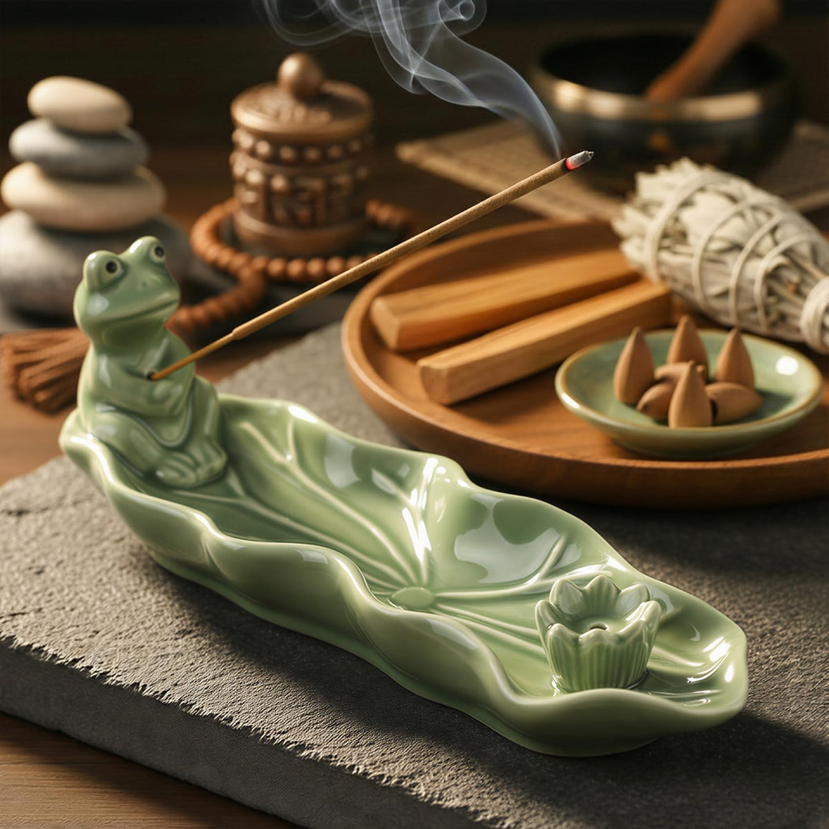 Frog Incense Holder for Sticks (Green / One Size)