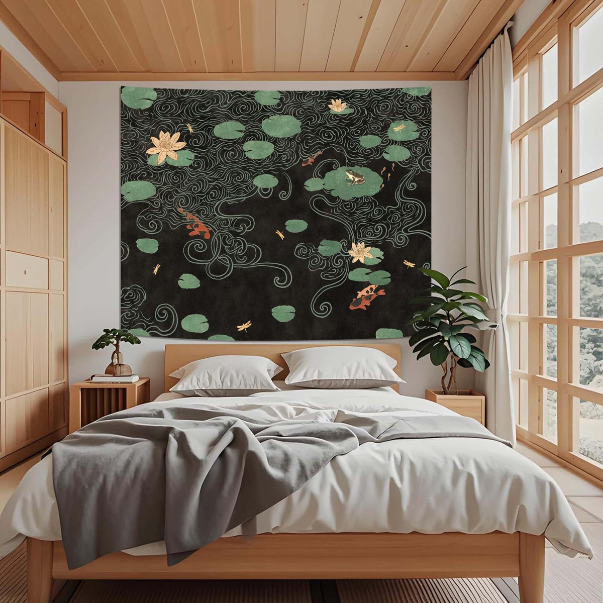 Japanese Tapestry (Art Deco / Black / 60"L x 44"W)
